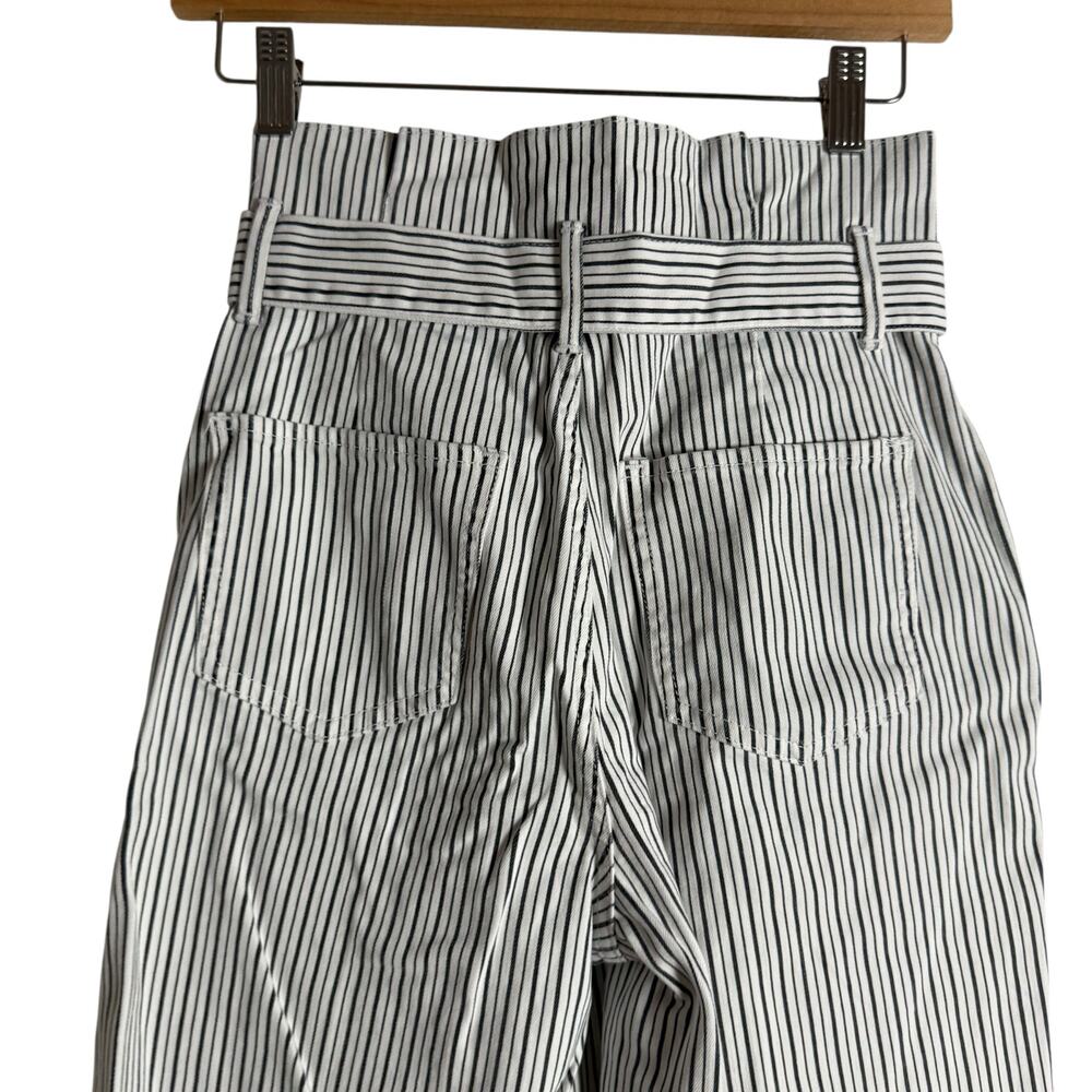 Frame White Striped Belted High Rise Wide Leg Cropped Culotte Pants Size 25 - Picture 7 of 10